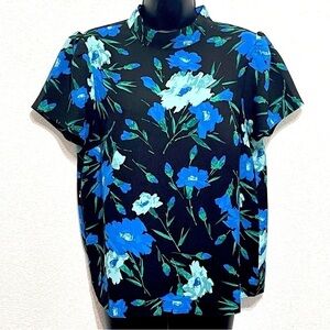 J.Crew Woman Black Blur Floral Short Sleeve Blouse Size M